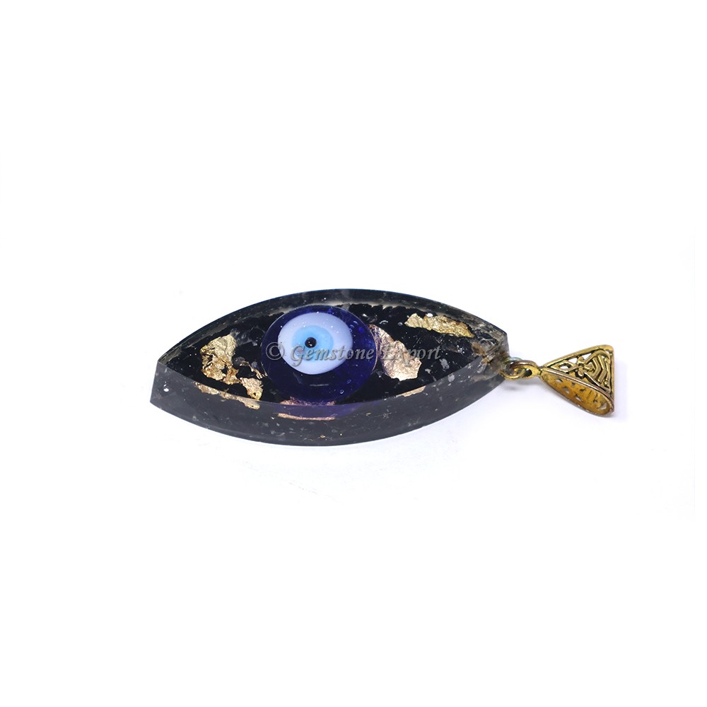 Black Touramline with Evil Eye Marquise Shaped Orgone Pendant