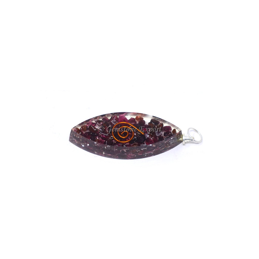 Garnet with Copper Coil Marquise Shaped Orgone Pendant