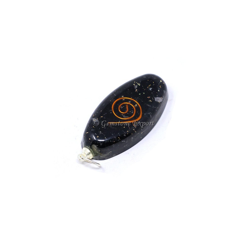 Black Touramline with Copper Coil Oval Shaped Pendant