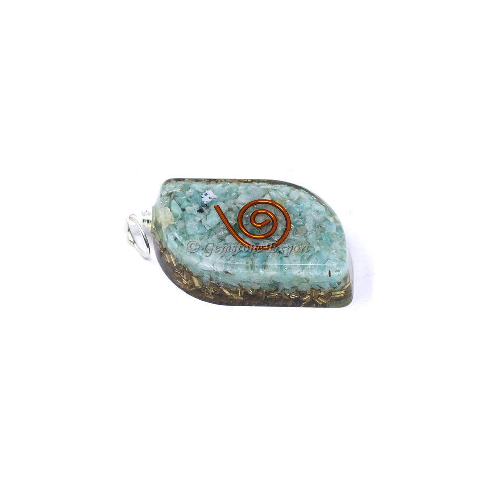 Amazonite With Copper Coil Leaf Shaped Pendant