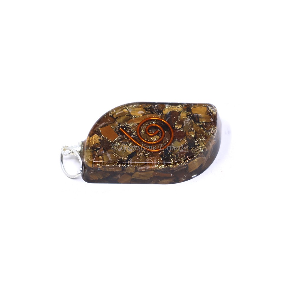 Tiger eye with Copper Coil Leaf Shaped Pendant