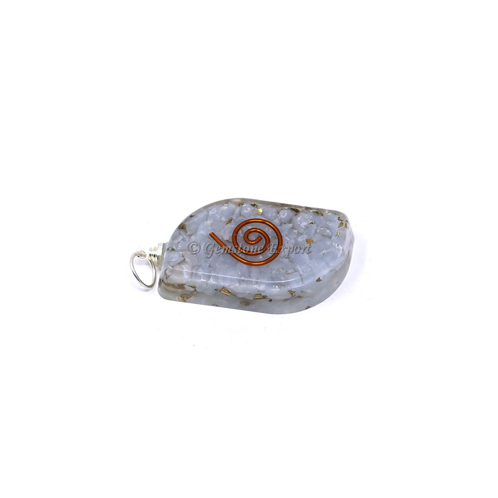 Angelite with Copper Coil Leaf Shaped Orgone Pendant