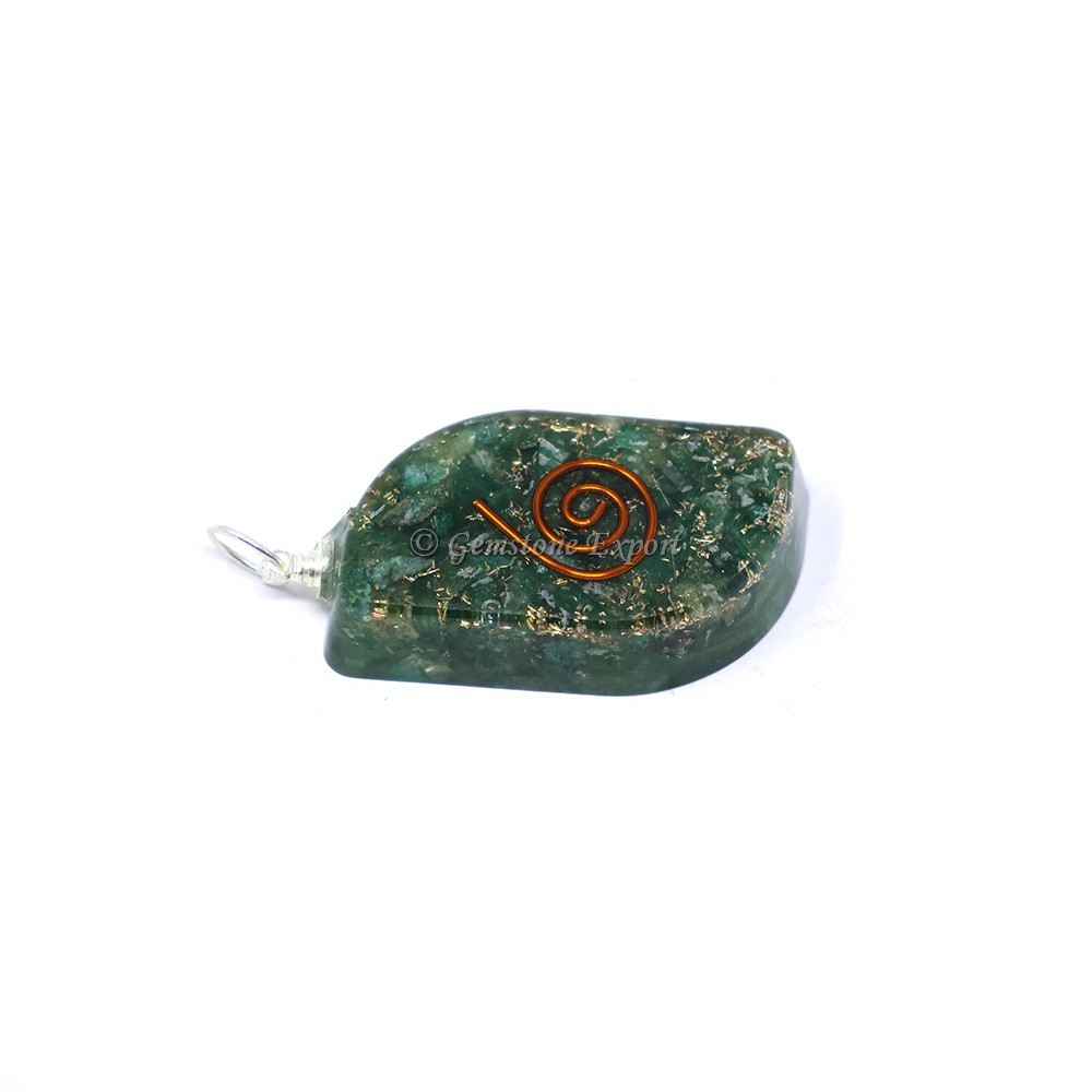 Green Mica with Copper Coil Leaf Shaped Orgone Pendant