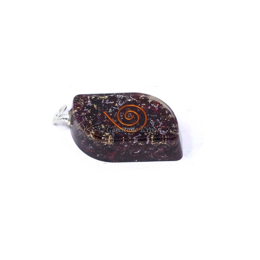 Garnet with Copper Coil Silver and Gold Fillings Shaped Orgone Pendant
