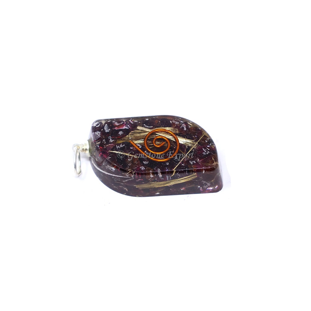 Garnet with Copper Coil and Fillings Orgone Pendant
