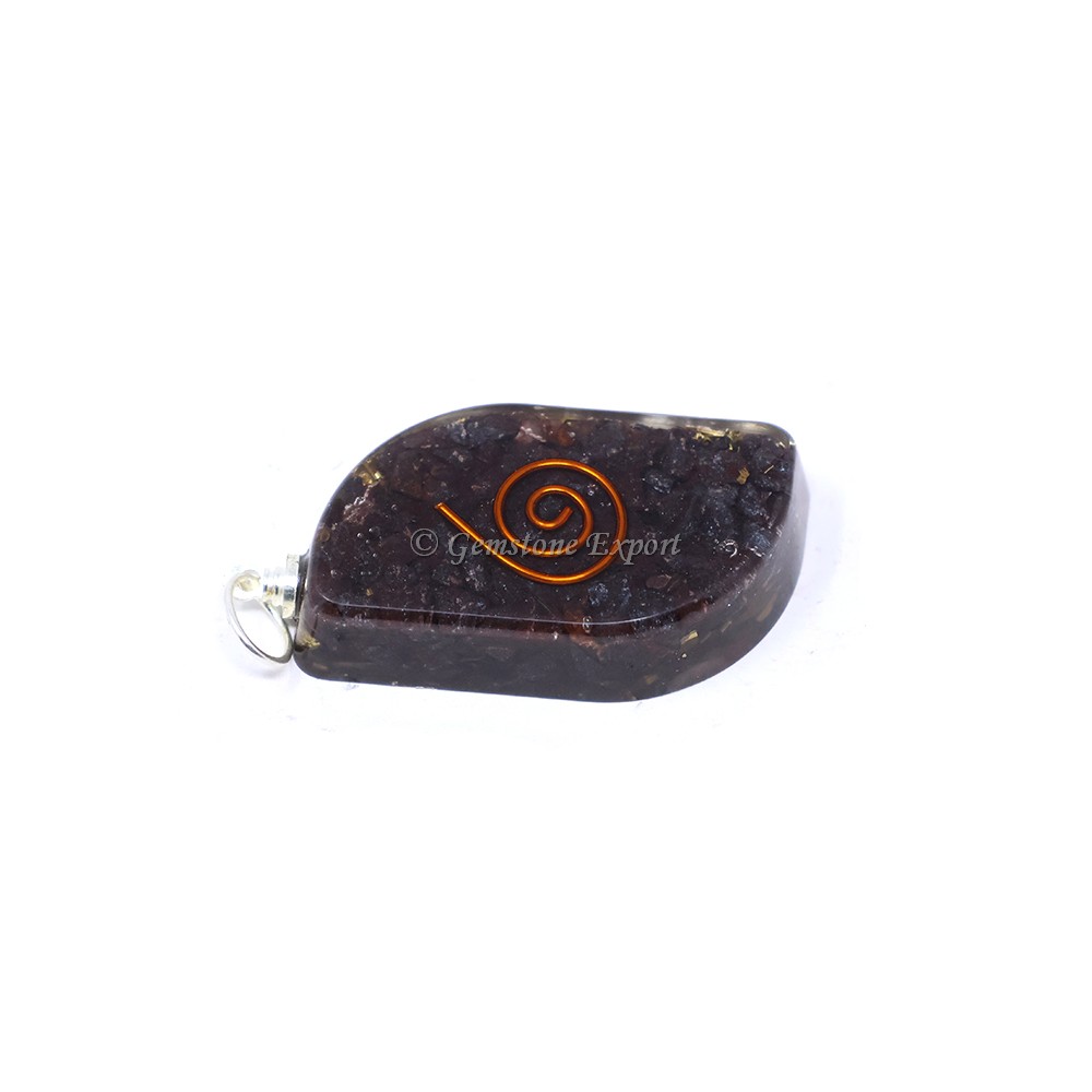 Garnet with Copper Coil Leaf Shaped Orgone Pendant