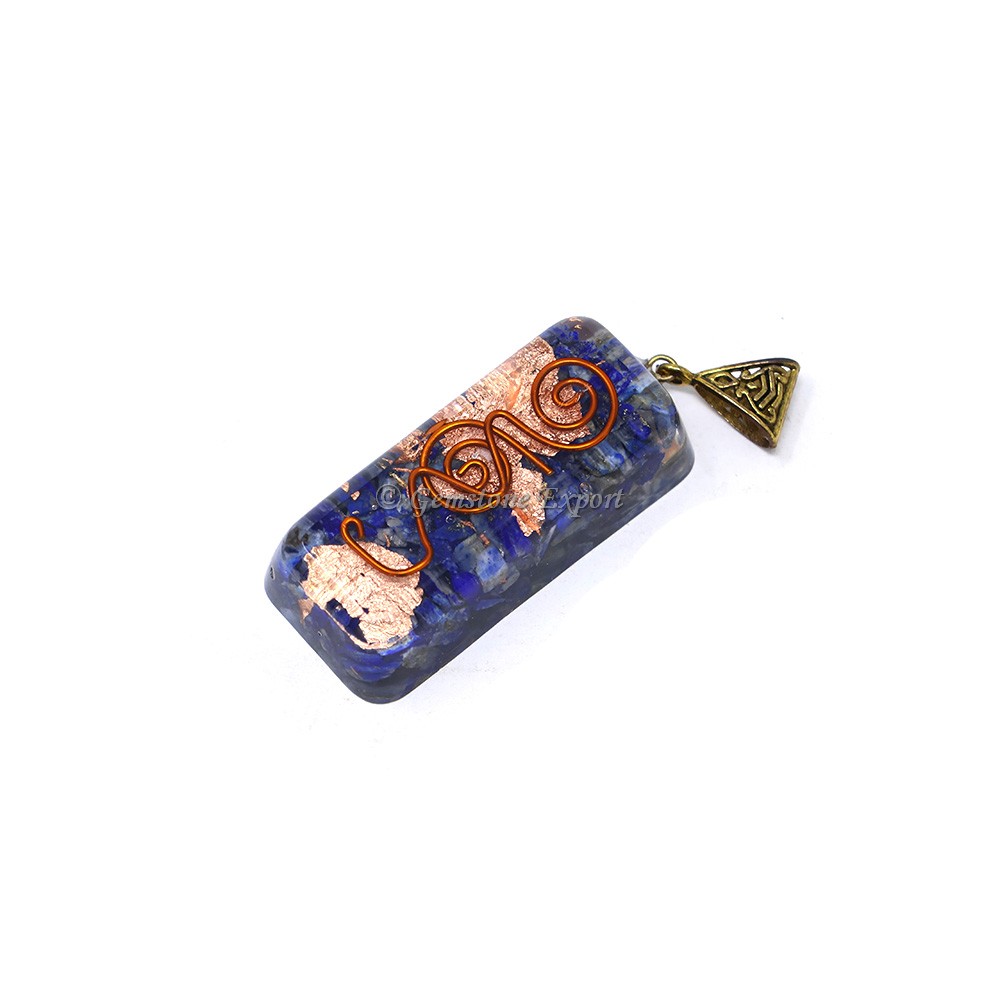 Lapiz Lazuli with Copper Coil Orgone Bar Pendant