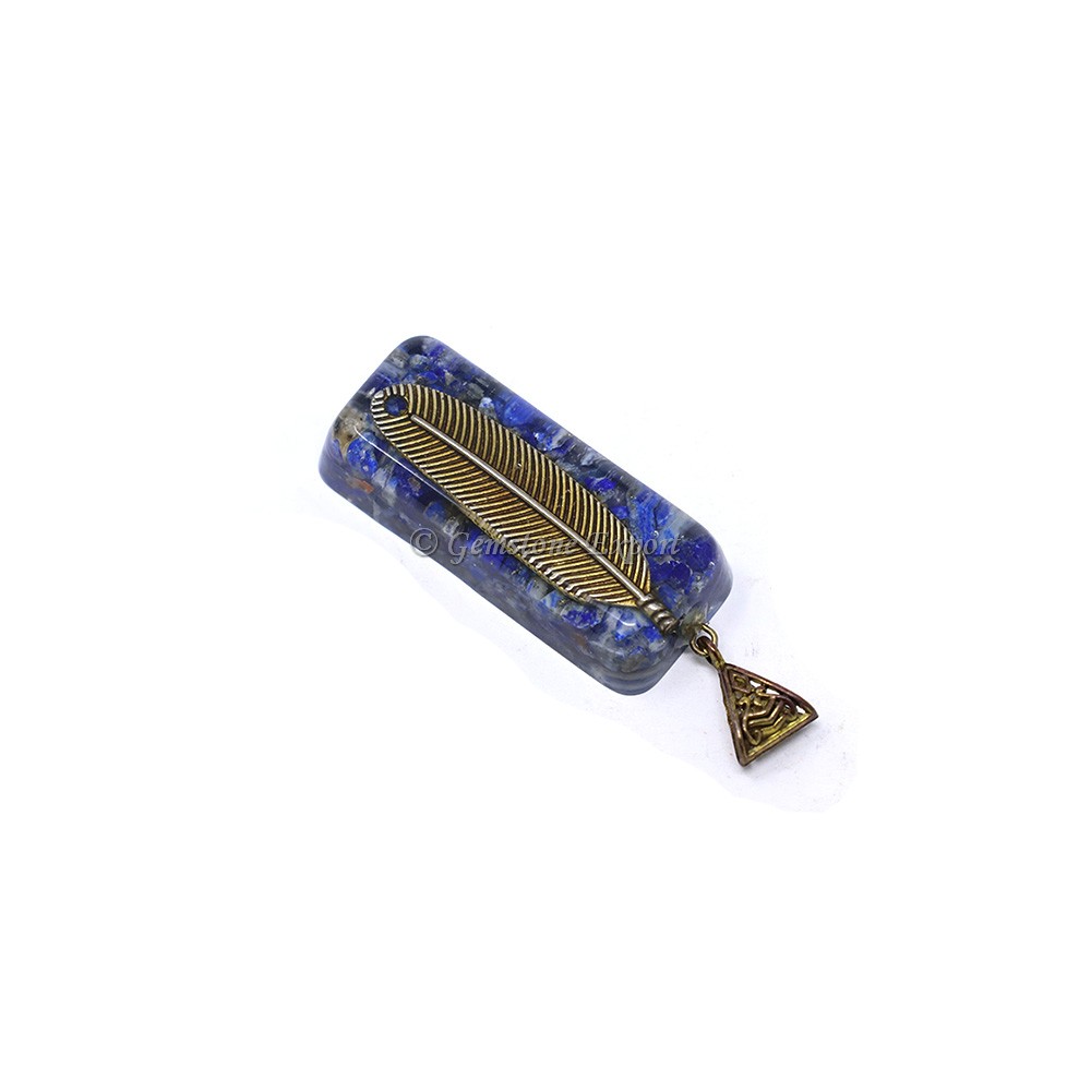 Lapiz Lazuli with Leaf Orgone Bar Pendant