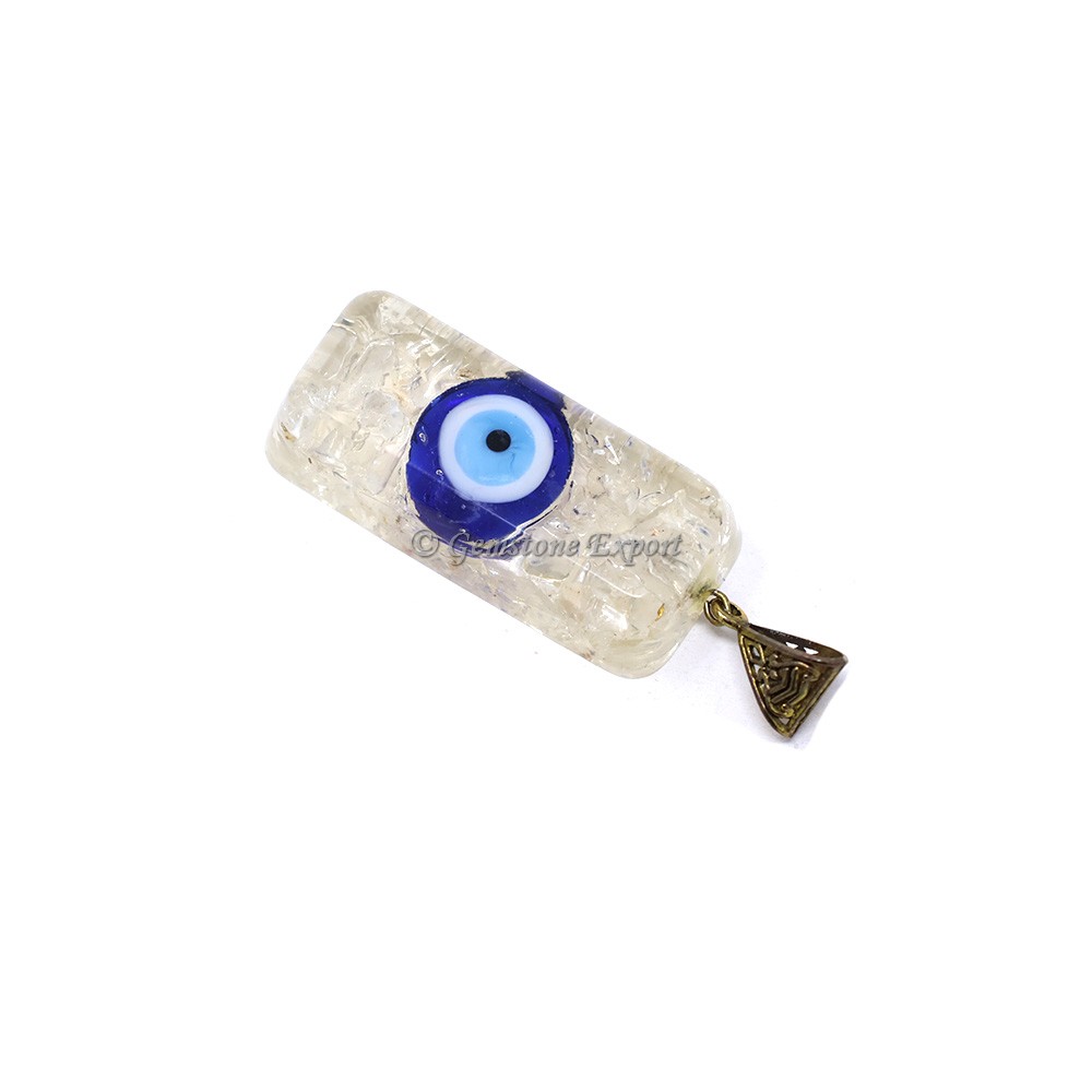 Crystal Quartz with Evil Eye Orgone Bar Pendant