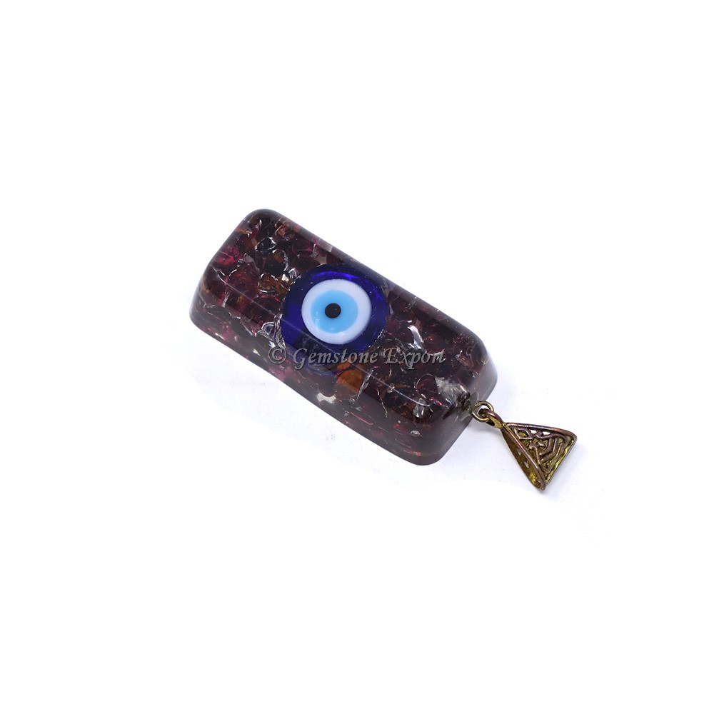 Garnet with Evil Eye Orgone Bar Pendant