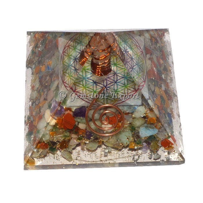 7 Chakra Stone With Flower Of Life Orgonite Pyramid