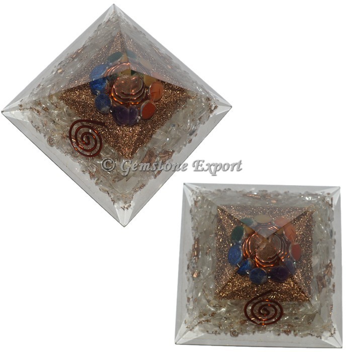 Crystal Quartz With Chakra Bead Orgonite Pyramid