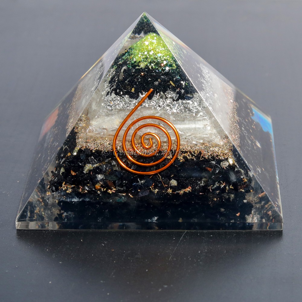 Black Tourmaline With  Selenite  Orgonite Pyramids