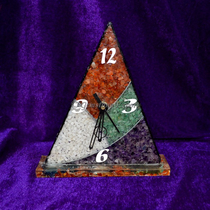 Multi Stone Orgone Pyramids Shape Clock