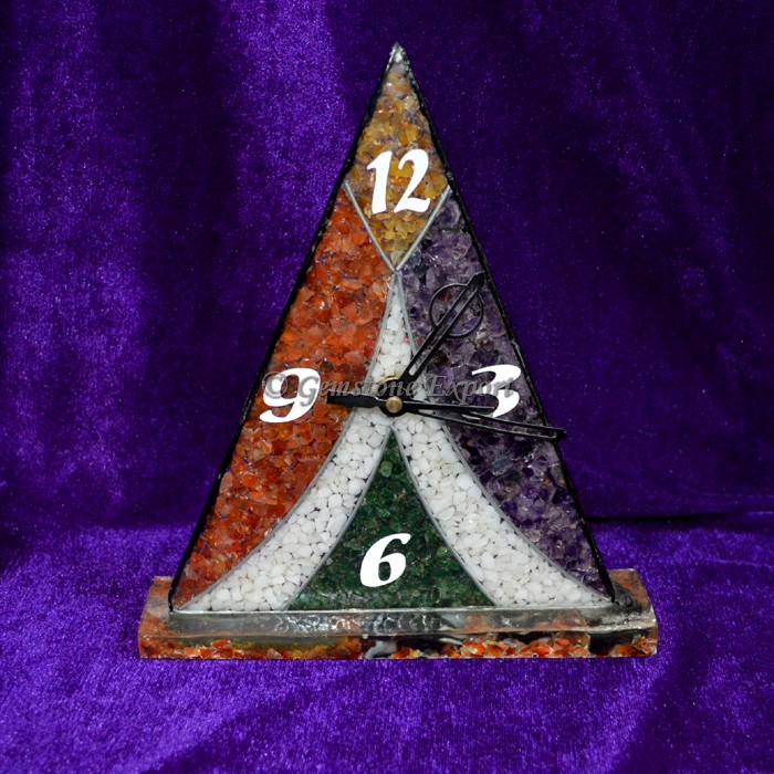 Multi Gemstone Orgone Pyramid Shape Clock