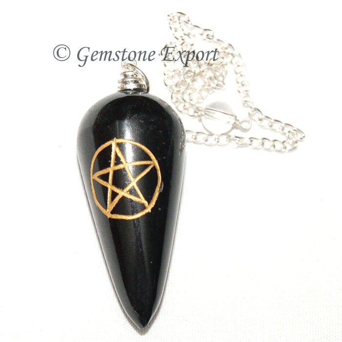 Black Agate Pentagram Pendulums