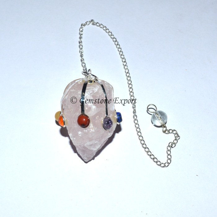 Rose Quartz With Seven Chakra Pendulums