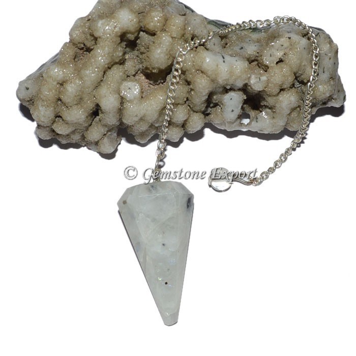 Rainbow Moonstone 12 Faceted Pendulum