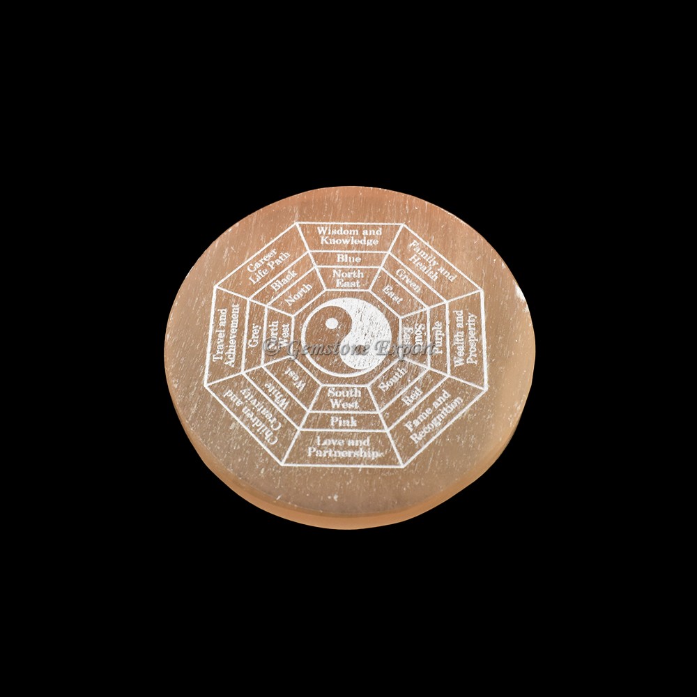 Orange Charging Selenite Plate With Yin and Yang Engraved