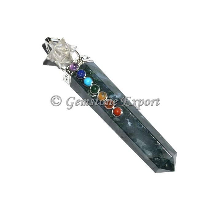 Moss Agate With Merkaba Chakra Wand