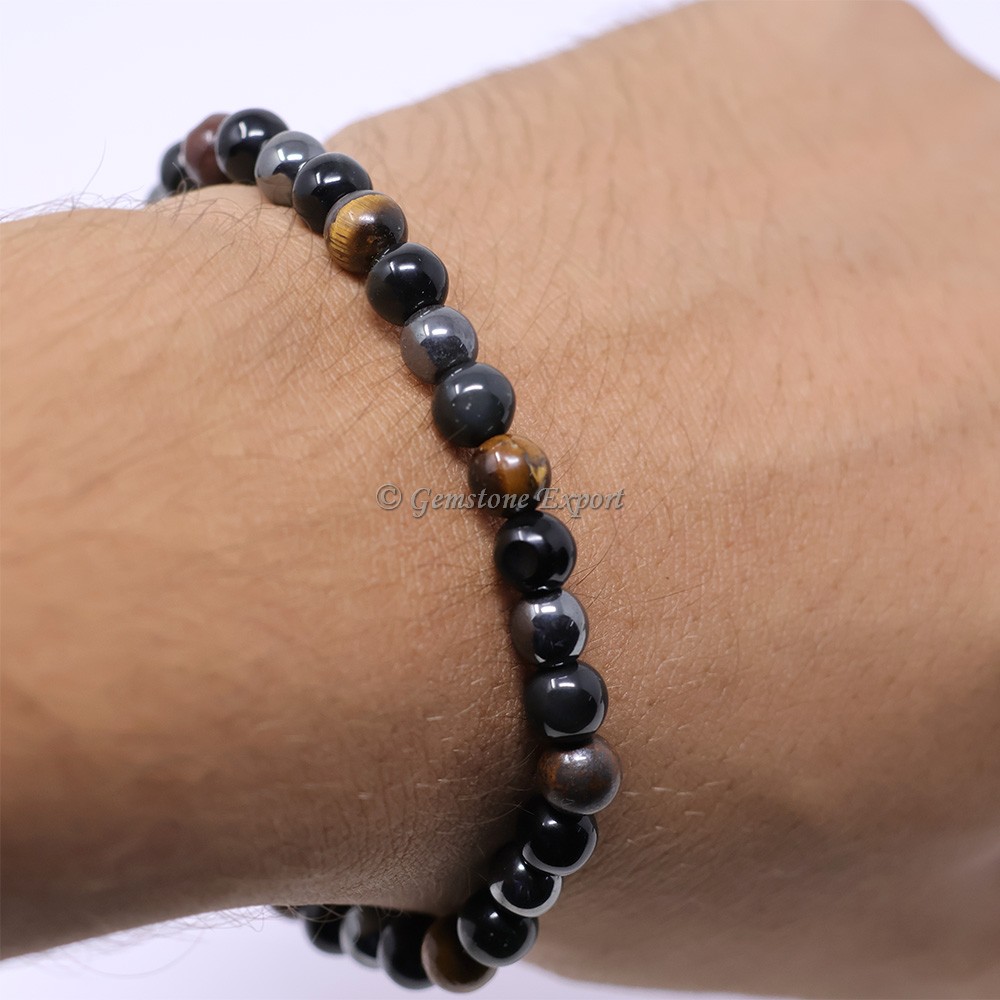 Hematite, Black Obsidian and Tiger Eye Bracelet 6mm