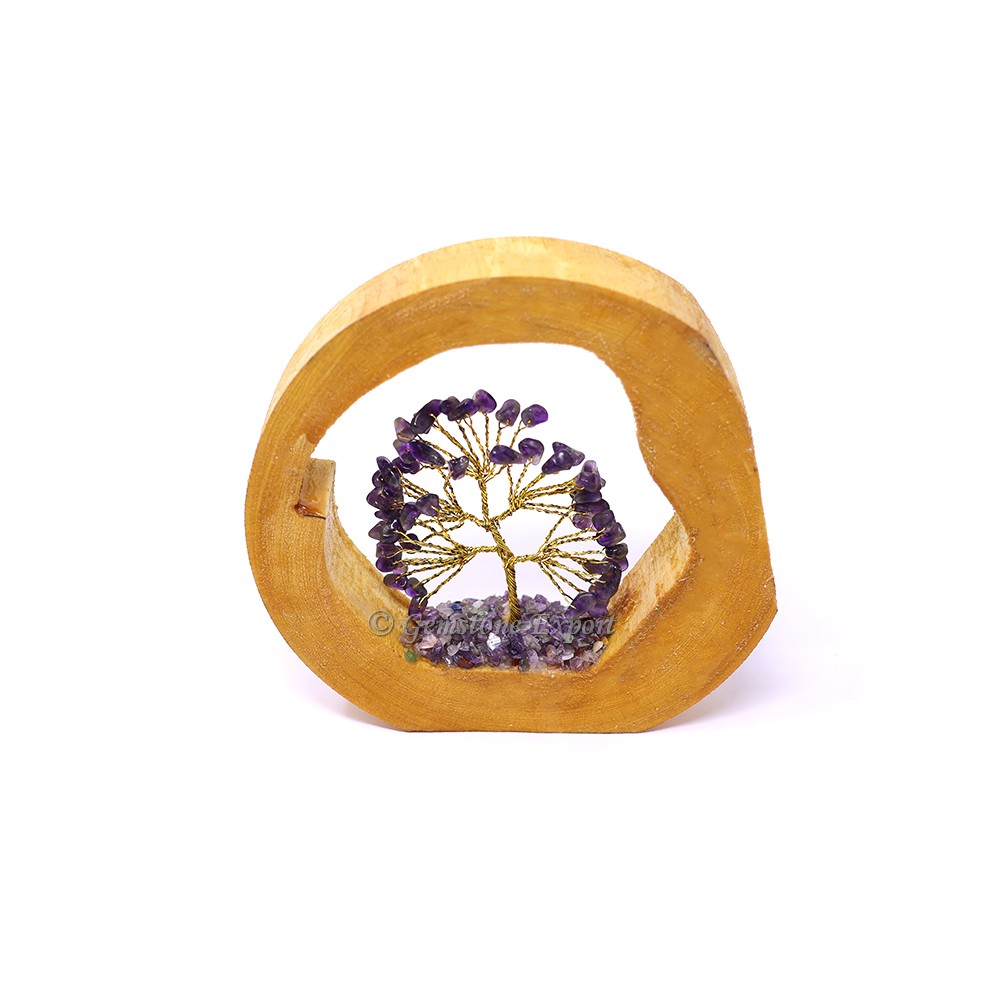 Amethyst Tree in Wooden Ring